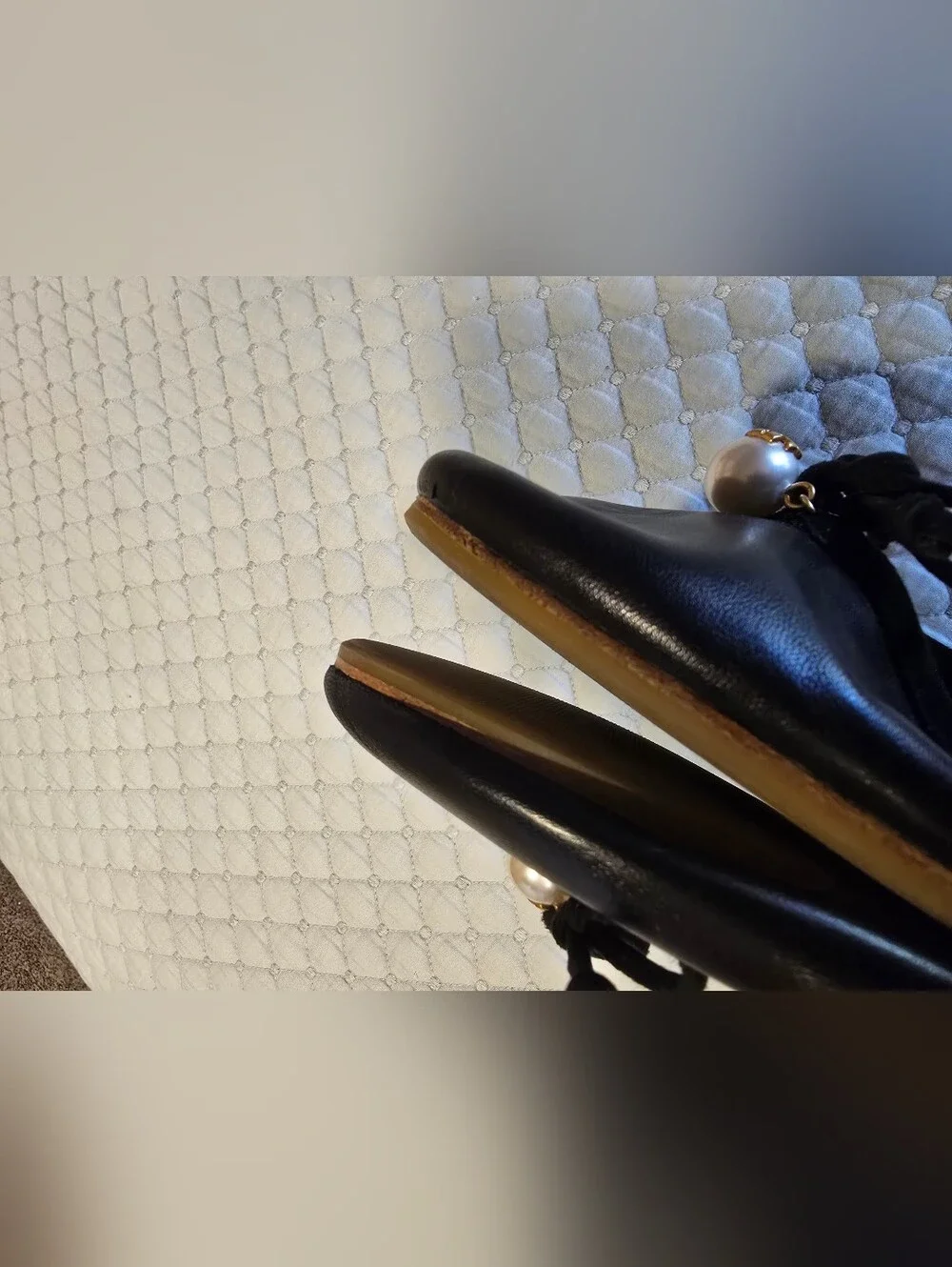 Tory Burch Black Leather Ballet Flats With Pearls Size 6.5